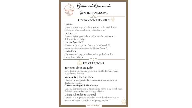 Carte gâteaux de commande